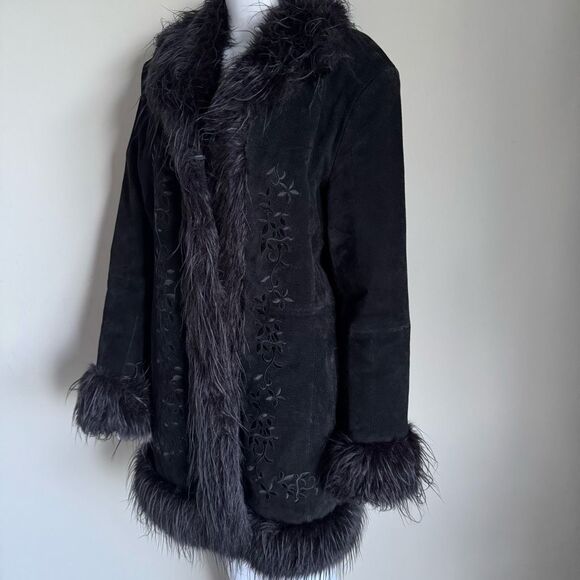 Y2K Penny Lane Black Suede Embroidered Jacket Size XL - Picture 2 of 7